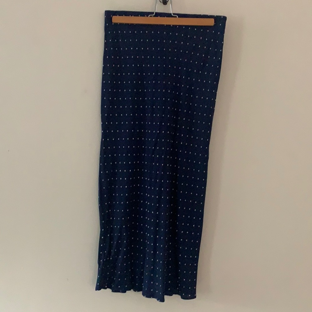 Navy polka dot midi skirt